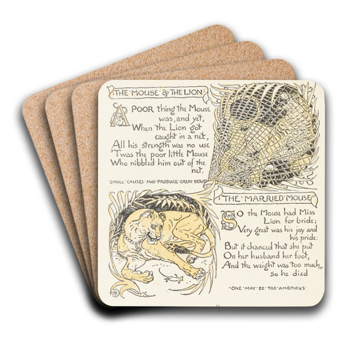 The Mouse and the Lion, The Married Mouse by Walter Crane Art Drink Coaster set