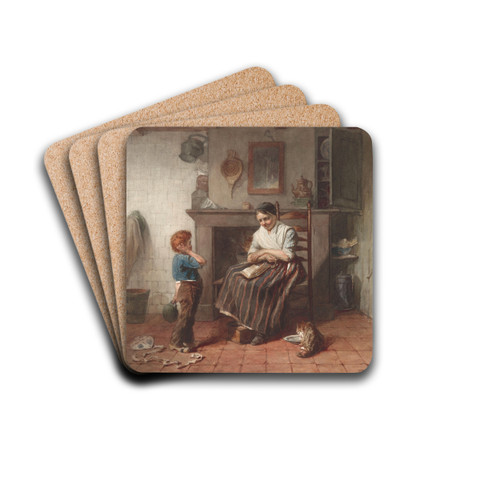 Interieur met een jongetje, een vlieger en een vrouw by Frederik Willem Zrcher Drink Coasters - set of 4
