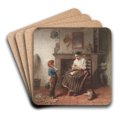 Interieur met een jongetje, een vlieger en een vrouw by Frederik Willem Zrcher Art Drink Coaster set