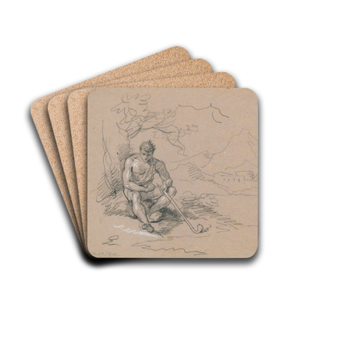 Zittende jongeling met staf in arcadisch berglandschap by David Humbert de Superville Drink Coasters - set of 4