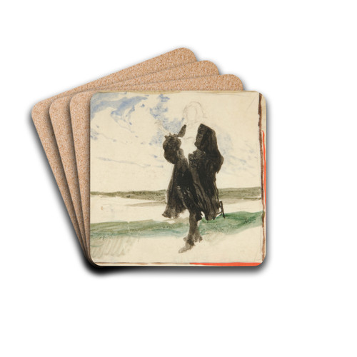 Cloaked man in landscape by Edwin Austin Abbey Drink Coasters - set of 4