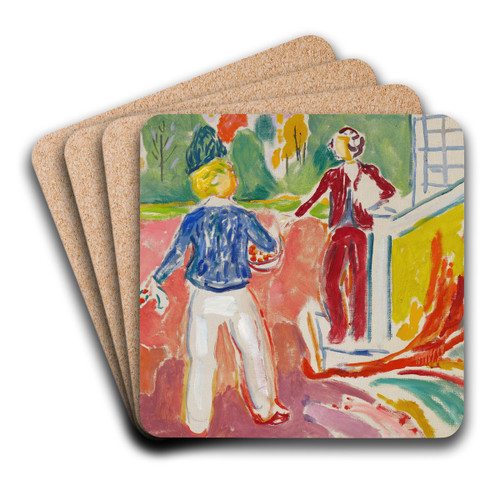 Two Women by the Veranda Steps by Edvard Munch Art Drink Coaster set