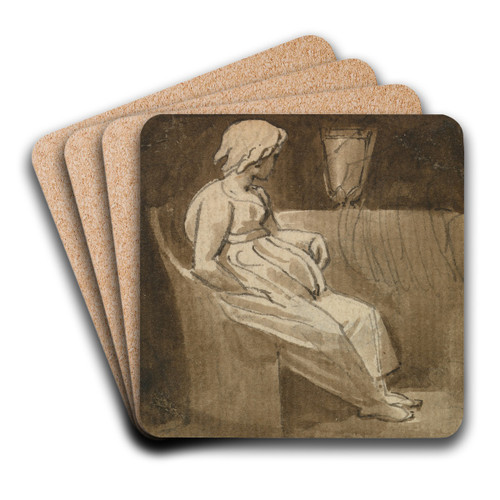 Seated Girl by an Urn by Thomas Stothard Art Drink Coaster set