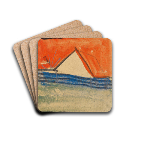 Abstrahierter Giebel hinter einem Zaun by Egon Schiele Drink Coasters - set of 4
