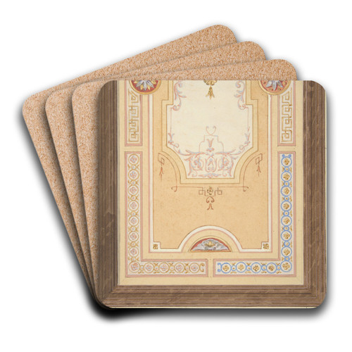 Design for the painted decoration of a ceiling in with strapwork and rinceaux by Jules-Edmond-Charles Lachaise Art Drink Coaster set