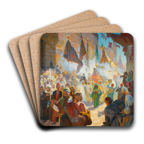 The Procession Of The Mahmal Through The Streets Of Cairo by Ludwig Deutsch Art Drink Coaster set