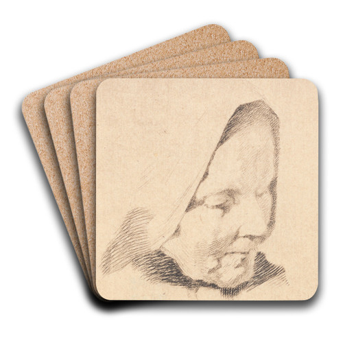 Prveplade; Gammel kone med antydet trklde by Frans Schwartz Art Drink Coaster set