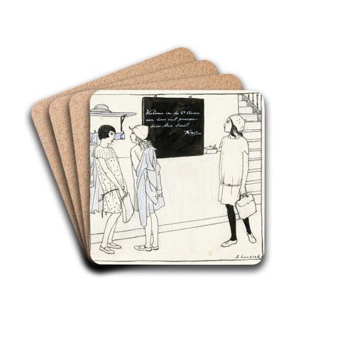 Elsje kijkend naar een schoolbord by Anny Leusink Drink Coasters - set of 4 Elsje kijkend naar een schoolbord by Anny Leusink Drink Coasters - set of 4