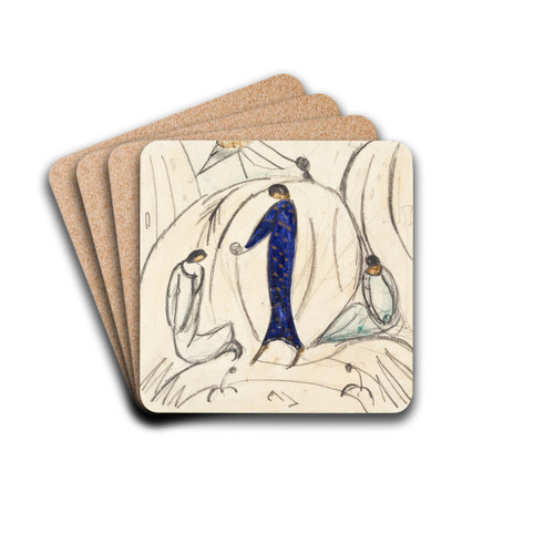Frau in Blau mit zwei Begleitern by Hermann Stenner Drink Coasters - set of 4