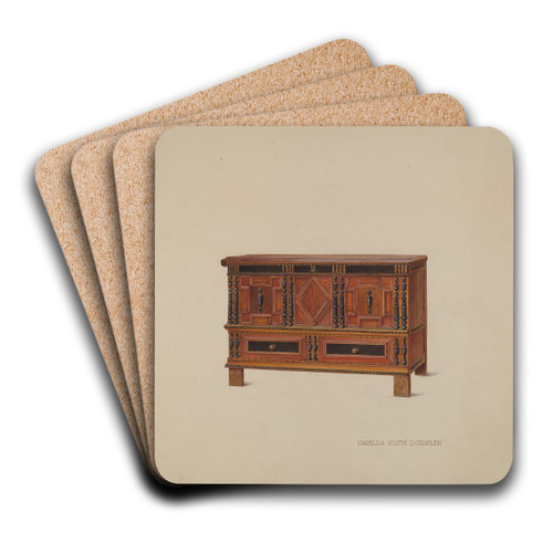 Chest with Two Drawers by Isabella Ruth Doerfler Art Drink Coaster set Chest with Two Drawers by Isabella Ruth Doerfler Art Drink Coaster set