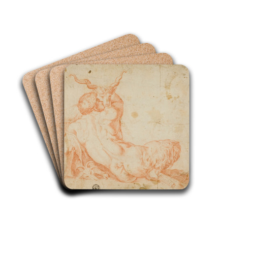 Satyr and Goat by After Annibale Carracci Drink Coasters - set of 4