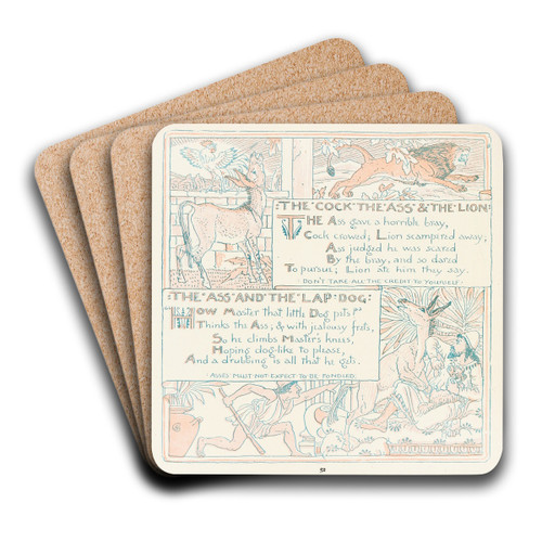 The Cock, The Ass, and the Lion, The Ass and the LapDog by Walter Crane Art Drink Coaster set