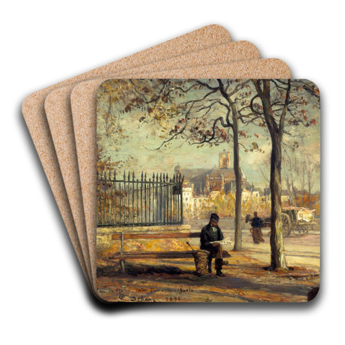 Le Quai De L'htel-De-Ville Vu De L'ile De La Cit by Paul Schaan Art Drink Coaster set Le Quai De L'htel-De-Ville Vu De L'ile De La Cit by Paul Schaan Art Drink Coaster set