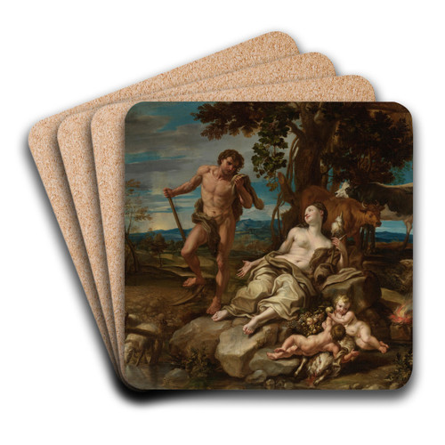 Adam And Eve With The Infants Cain And Abel by Lorenzo De' Ferrari Art Drink Coaster set Adam And Eve With The Infants Cain And Abel by Lorenzo De' Ferrari Art Drink Coaster set
