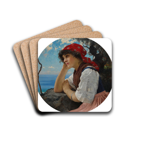 The red kerchief by Charles Sprague Pearce Drink Coasters - set of 4 The red kerchief by Charles Sprague Pearce Drink Coasters - set of 4