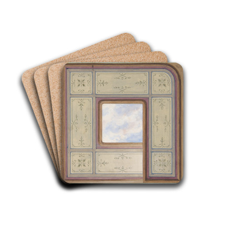 Design for the decoration of a ceiling with a central panel of painted clouds by Jules-Edmond-Charles Lachaise Drink Coasters - set of 4