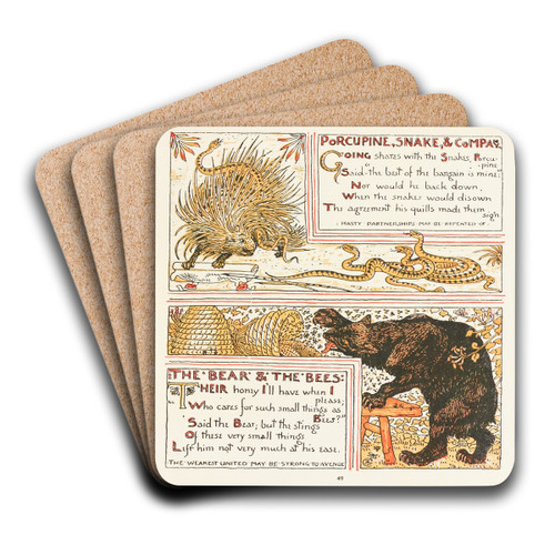 Porcupine, Snake and Company, The Bear and the Bees by Walter Crane Art Drink Coaster set