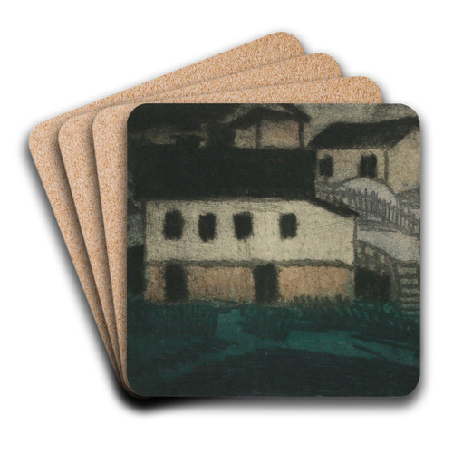 Houses on the beach by Alvar Cawn Art Drink Coaster set Houses on the beach by Alvar Cawn Art Drink Coaster set