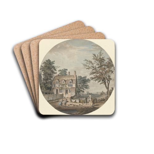 Landscape with Cottage, Bridge and Figures by Samuel Hieronymus Grimm Drink Coasters - set of 4