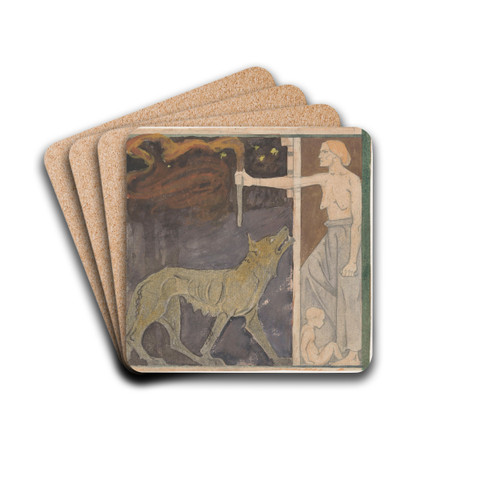 Vrouw met een fakkel, een kind en een wolf by Richard Nicolas Roland Holst Drink Coasters - set of 4