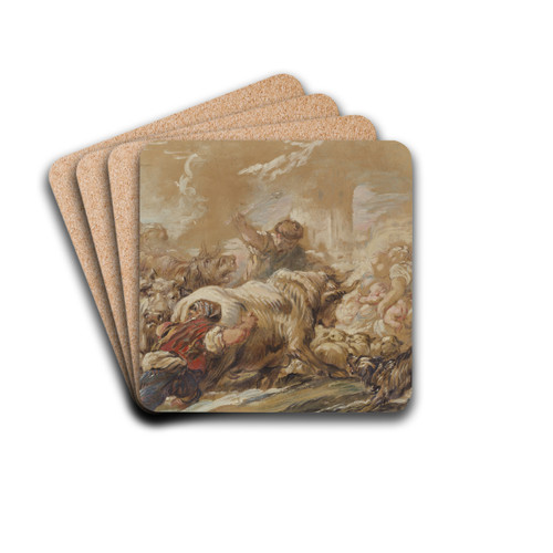 Herdsmen Driving Cattle Across A Stream by Jean-Baptiste Deshays Drink Coasters - set of 4 Herdsmen Driving Cattle Across A Stream by Jean-Baptiste Deshays Drink Coasters - set of 4