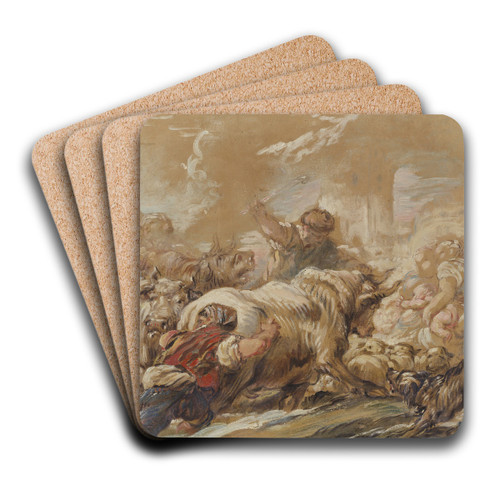 Herdsmen Driving Cattle Across A Stream by Jean-Baptiste Deshays Art Drink Coaster set Herdsmen Driving Cattle Across A Stream by Jean-Baptiste Deshays Art Drink Coaster set