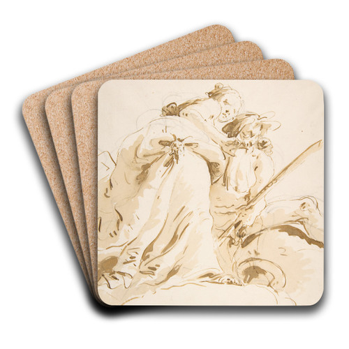 Seated River God and Standing Female Attendant by Giovanni Battista Tiepolo Art Drink Coaster set