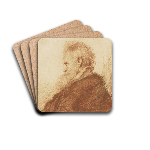 Head of an Old Man (recto) by Rembrandt van Rijn Drink Coasters - set of 4