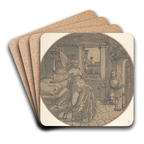 Joseph and Potiphar's Wife by Georg Pencz Art Drink Coaster set