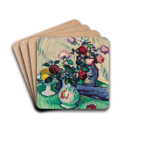 Fruit and Roses on a Table Top by Samuel John Peploe Drink Coasters - set of 4