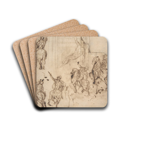 Studies of Horsemen and Study of a Figure for a Deposition by Jacopo Palma il Giovane Drink Coasters - set of 4