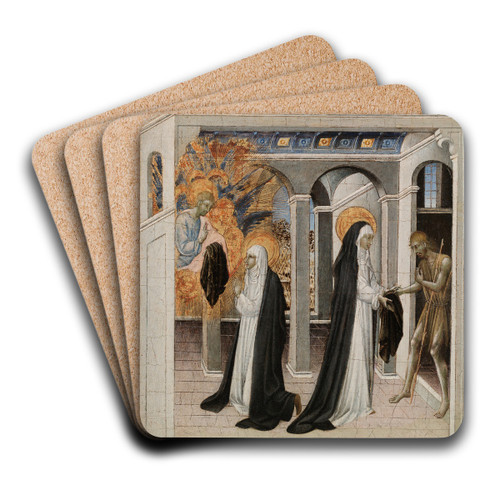St. Catherine of Siena and the Beggar by Giovanni di Paolo Art Drink Coaster set