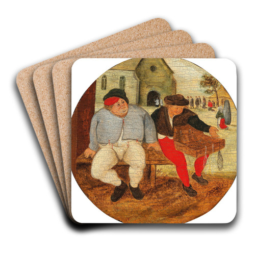 The Fat Peasant and the Merchant by Pieter Brueghel The Younger Art Drink Coaster set