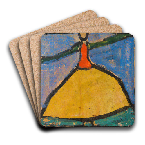 Frau mit ausgebreiteten Armen in gelbem Rock by Egon Schiele Art Drink Coaster set Frau mit ausgebreiteten Armen in gelbem Rock by Egon Schiele Art Drink Coaster set