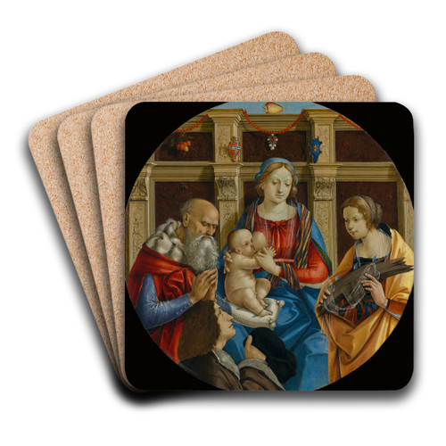 Madonna and Child with a Male Saint, Catherine of Alexandria and a Donor by Michelangelo di Pietro Membrini Art Drink Coaster set