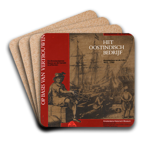 1988-1989, ontwerp voor affiche tentoonstelling Het Oostindisch bedrijf en Op basis van vertrouwen by Jolijn van de Wouw Art Drink Coaster set