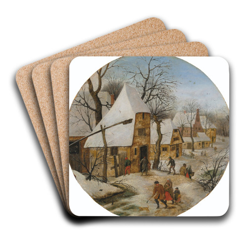 Winter by Pieter Brueghel The Younger Art Drink Coaster set