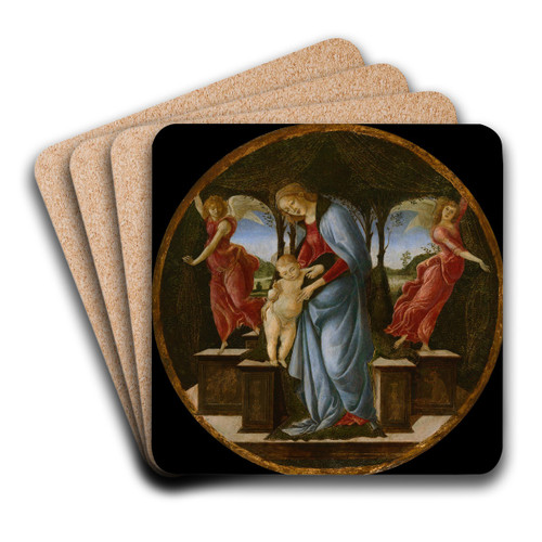 Virgin and Child with Two Angels by Sandro Botticelli Art Drink Coaster set