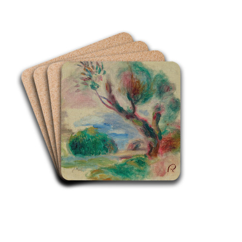 Arbre  Cagnes, au loin la mer by Pierre-Auguste Renoir Drink Coasters - set of 4