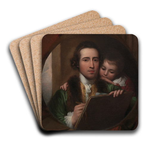 The Artist and His Son Raphael by Benjamin West Art Drink Coaster set