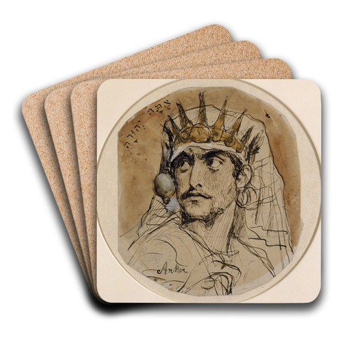 Kopf eines jdischen Knigs (David) by Albert Anker Art Drink Coaster set