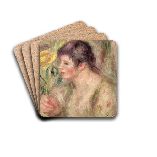 Femme  la rose by Pierre-Auguste Renoir Drink Coasters - set of 4