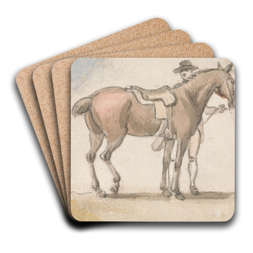A Man and a Saddled Horse by Paul Sandby Art Drink Coaster set