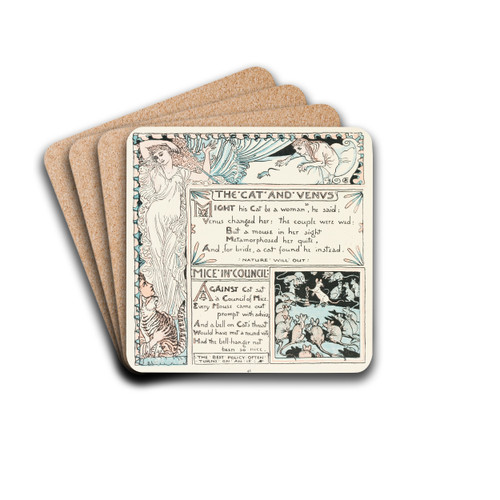 The Cat and Venus, Mice in Council by Walter Crane Drink Coasters - set of 4