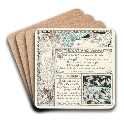 The Cat and Venus, Mice in Council by Walter Crane Art Drink Coaster set