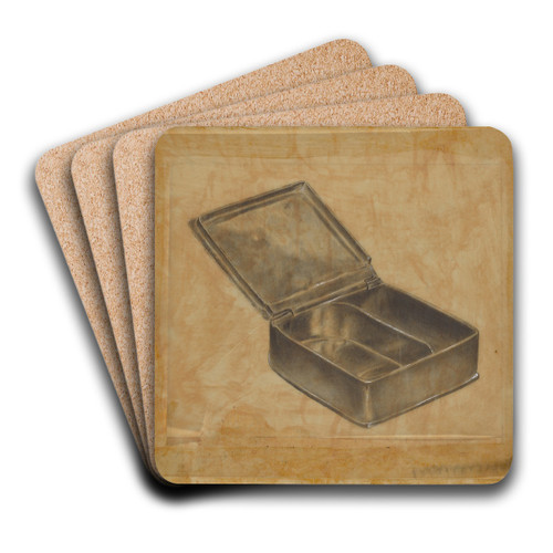 Pewter Box with Two Compartments by Harry Goodman Art Drink Coaster set Pewter Box with Two Compartments by Harry Goodman Art Drink Coaster set