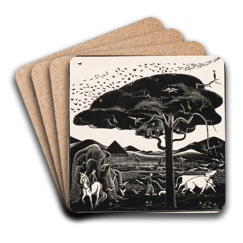 Ploegende ossen by Bernard Essers Art Drink Coaster set