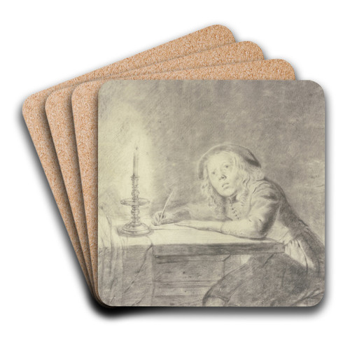 Knabe, bei Licht schreibend by Pieter Cornelisz van Slingelandt Art Drink Coaster set Knabe, bei Licht schreibend by Pieter Cornelisz van Slingelandt Art Drink Coaster set