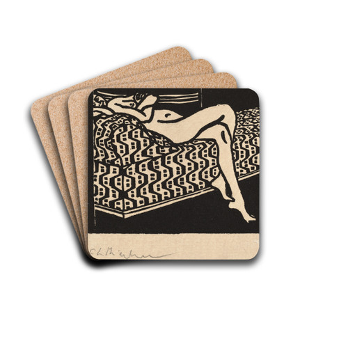 Nude Girl Lying on a Sofa by Ernst Ludwig Kirchner Drink Coasters - set of 4