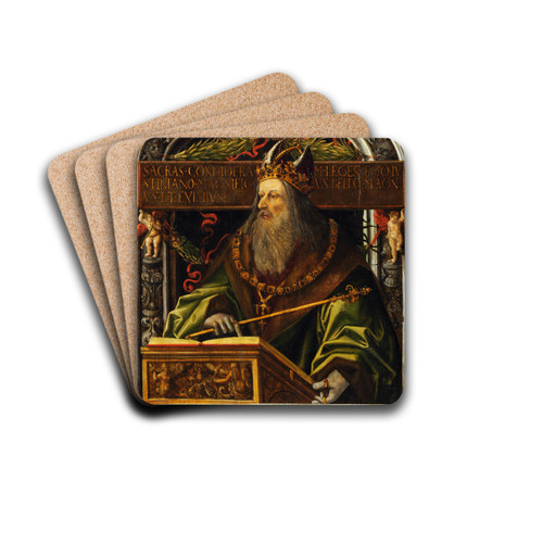 Idealized Portrait Of The Emperor Justinian by Circle Of Ambrosius Holbein Drink Coasters - set of 4
